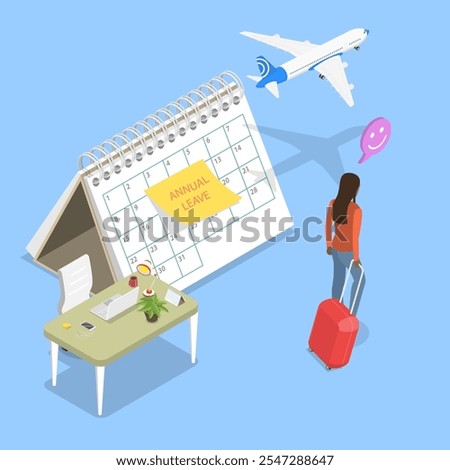 3D Isometric Flat Vector Illustration of Annual Leave, Relaxing From Hard Work