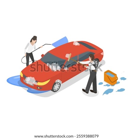 3D Isometric Flat Vector Illustration of Car Washing, Professional Cleaning Services. Item 3