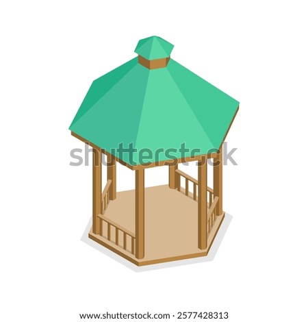 3D Isometric Flat Vector Set of Gazebos or Pavilions, Park Area Elements. Item 2