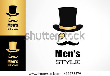 Male hat, mustache and monocle vector. Men's style logo.