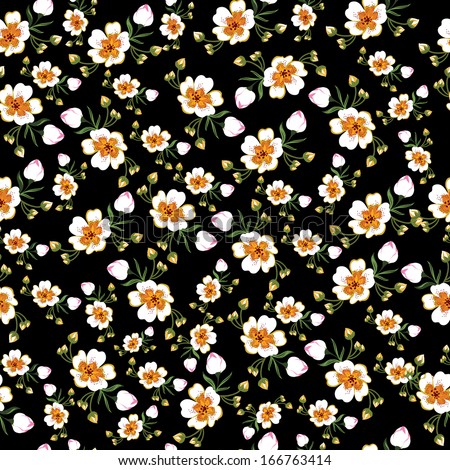 Floral Seamless Pattern With Beautiful Flowers, Hand-Drawing. Vector ...