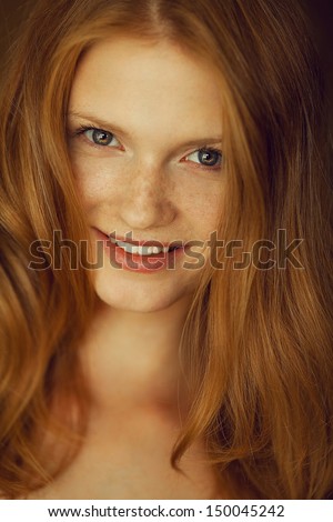 Portrait Of A Smiling Beautiful Red-Haired (Ginger) Girl With Funny ...