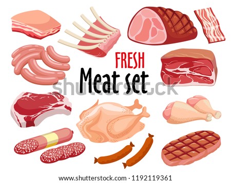 Meat icon set vector Fresh meat icons set