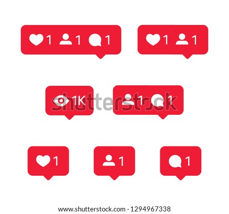 Social network icons set, tooltips, speech bubbles, likes, followers and subscribers and comments, vector illustration
