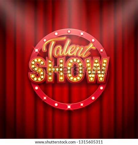 Talent show banner, poster, gold inscription on red curtain, advertising or invitation, event, vector illustration 商業照片 © 