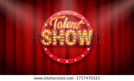 Talent show banner, poster, gold inscription on red curtain, advertising or invitation, event, vector illustration Foto d'archivio © 