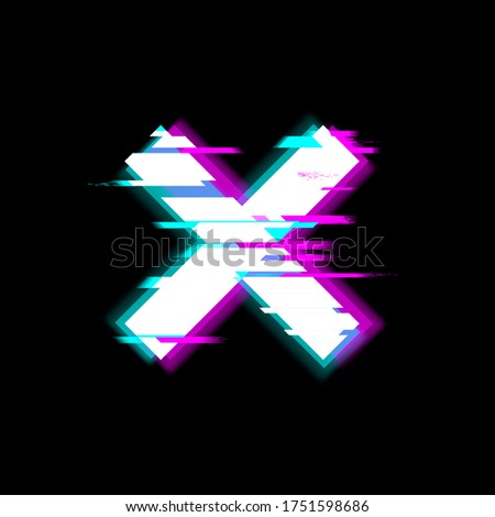 Distorted neon glitch style letter X
Error symbol, vector illustration on black background.
