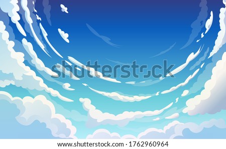 Blue Sky With White Clouds Clear Sunny Day, Landscape, Background With Clouds, Vector Illustration