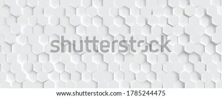 3D Futuristic honeycomb mosaic white background. Realistic geometric mesh cells texture. Abstract white vector wallpaper with hexagon grid.
