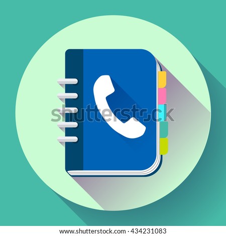 Address phone book icon, notebook icon. Flat design style.