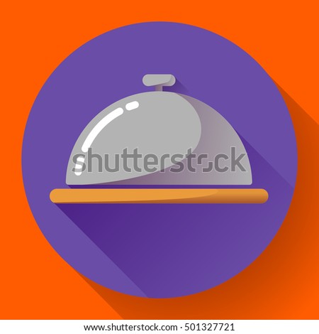 Restaurant cloche vector icon. Room Service Symbol Button. restaurant metal tray flat icon with long shadow