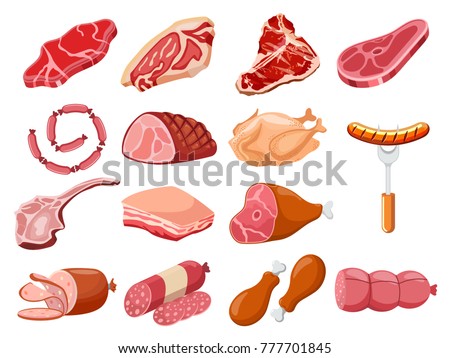 Meat icon set vector Fresh meat icons set