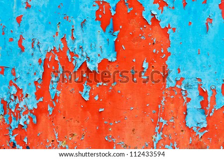 Surface peeling paint peeling off the blue and red