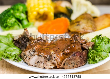 Black Pepper Steak,pork steak with black pepper with vegetable