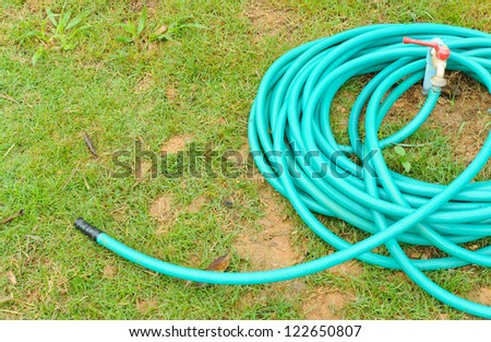 Rubber tube for watering plants in the garden.