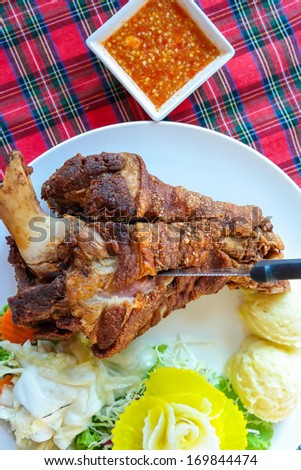 German roasted pork leg on plate,delicious food
