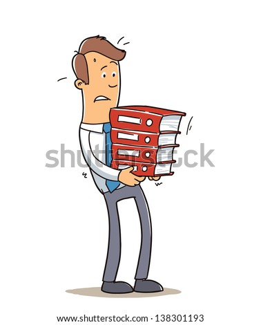 Overworked Office Manager. Worker With Heap Of Paperwork. Cartoon ...