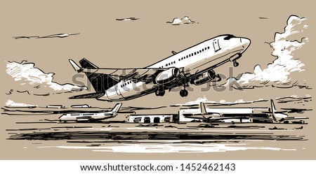 Airplane Taking Off. Hand drawn illustration