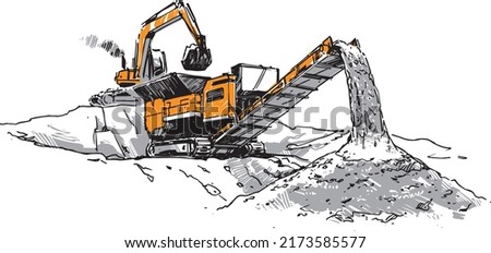 
Mobile Crushing Plant. Vector illustration