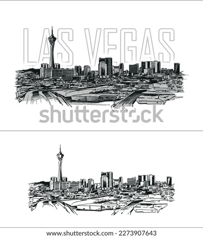 Panoramic View of Las Vegas. Hand Drawn Illustration