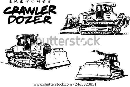 Crawler Dozer. Hand Drawn Sketch. Black and White Vector Illustration