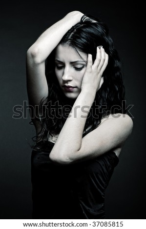 Portrait Of Sad Woman Against Dark Background Stock Photo 37085815 ...