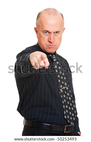 angry business man pointing. isolated on white background