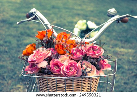 Vintage bicycle with a basket of flowers