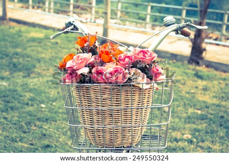 cross process bicycle with a basket of flowers