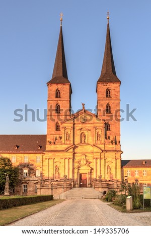 Picture of the Michaelsberg in the setting sun in the world culture heritage city of Bamberg, shot in early August on a warm evening
