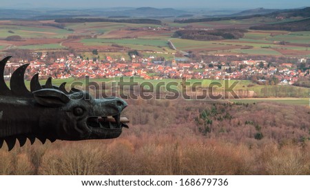 View from the Medieval Fairy Tale Castle Giechburg in the Franconian Swiss of Bavaria, Germany. Travel Picture on the small town of Schesslitz was taken in late December in the morning hours