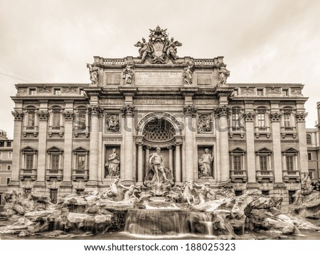 Vintage Black and White Travel Photography of Rome / Italy: Famous Architecture and Landmark Fontana di Trevi