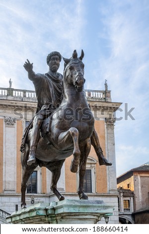 Rome, the Eternal City - Bronze Horse Statue of the Roman Emperor Marcus Aurelius on the Capitol Hill. Travel Photography
