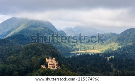 Beautiful Landscape Picture of Hohenschwangau in Autumn, Castle for the Kings of Bavaria near Munich, Germany. Picture was taken in foggy September