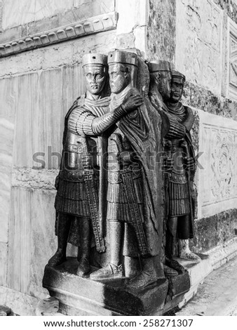 VENICE, ITALY - SEPTEMBER 06 2013: Antique Roman Statue Group of the Tetrarchs. Marble Statues of the Emperors of Rome