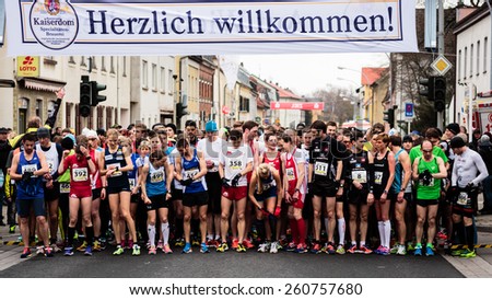 BAMBERG, GERMANY - MARCH 15 2015: Kaiserdomlauf, traditional long distance race event in the City of Bamberg in Bavaria, Germany in March 2015. Start