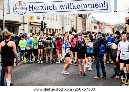BAMBERG, GERMANY - MARCH 15 2015: Kaiserdomlauf, traditional long distance race event in the City of Bamberg in Bavaria, Germany in March 2015. Start