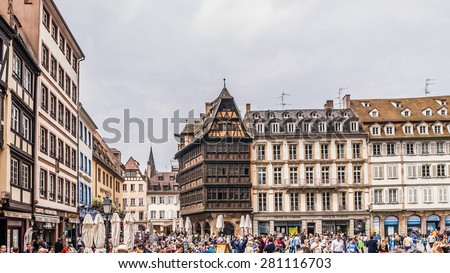 STRASBOURG, FRANCE - MAY 16 2015: Historical picturesque european Town of Strasbourg, France. Historical Half Timbered Houses