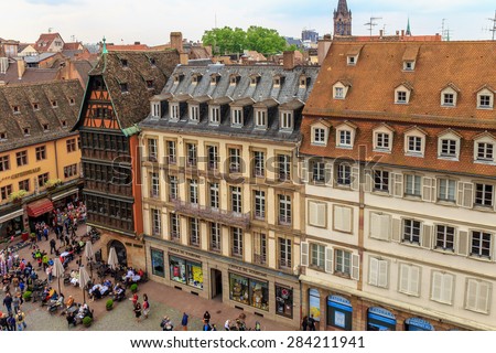 STRASBOURG, FRANCE - MAY 16 2015: Historical picturesque european Town of Strasbourg, France. Historical Half Timbered Houses.