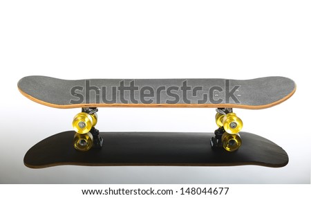 Skateboard deck on full reflection