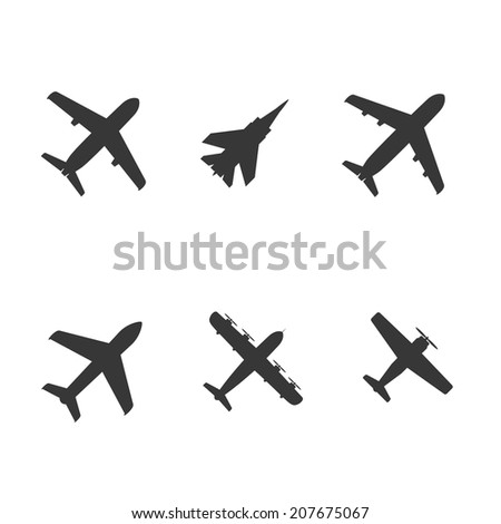 plane icons: screw the plane, passenger plane and fighter. vector set. eps8