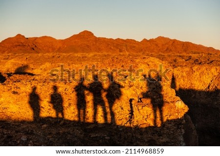 Similar – Image, Stock Photo Tourist against solitary rock in middle of green forested plain under clear sky in summer