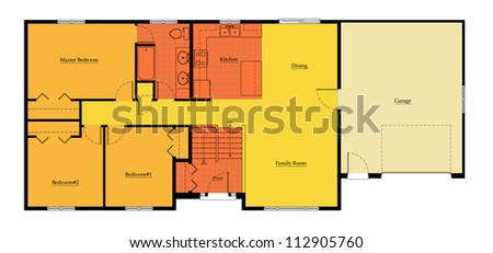 Split Level House Floor Plan Colored with Room Names