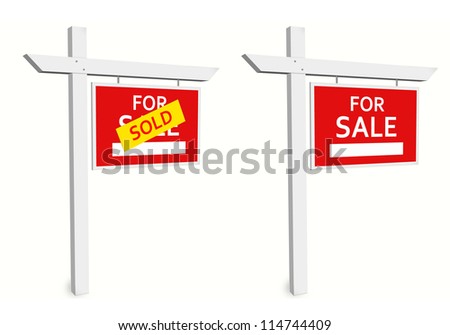 For Sale Sign and Sold Sign for Communication and Marketing