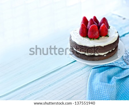 delicious diet cake with cream, strawberries and mascarpone - Isolated on black background, wallpaper