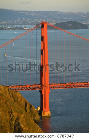Golden Gate bridge with Treasure Island in the background space for text.