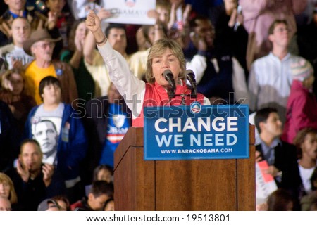 NEW MEXICO - OCTOBER 25: Lt Governor Diane Denish (D-NM) gestures as she speaks at a Barack Obama presidential rally at the University of New Mexico on October 25, 2008 in Albuquerque, New Mexico.
