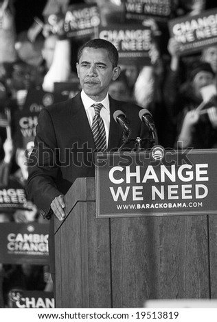 NEW MEXICO - OCTOBER 25: U.S. Presidential candidate, Barack Obama, pauses as he speaks at his presidential rally at the University of New Mexico on October 25, 2008 in Albuquerque, New Mexico.