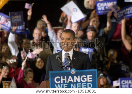 NEW MEXICO - OCTOBER 25: U.S. Presidential candidate, Barack Obama, smiles as he speaks at his presidential rally at the University of New Mexico on October 25, 2008 in Albuquerque, New Mexico.