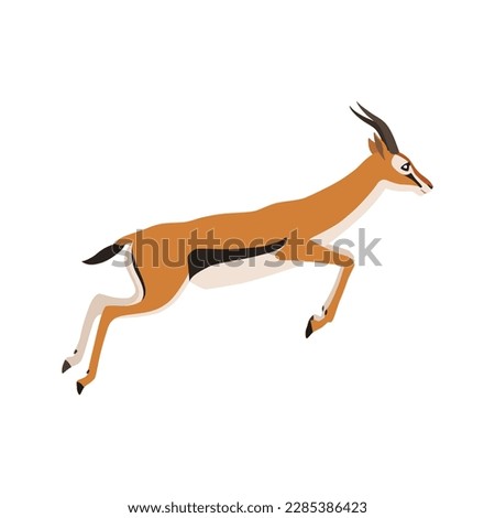 Animal illustration. Running Thomson's gazelle drawn in a flat style. Isolated object on a white background. Vector 10 EPS